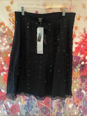 SilkLand Black Sequin A-Line Petite Skirt